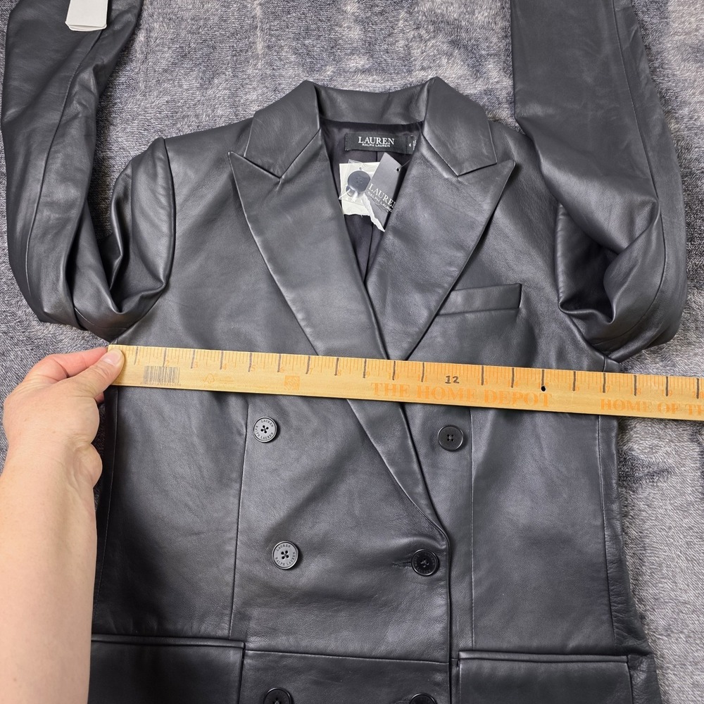 Ralph Lauren  Nappa Lamb Leather Womens 4 Black Double Breasted $795 - Picture 5 of 10